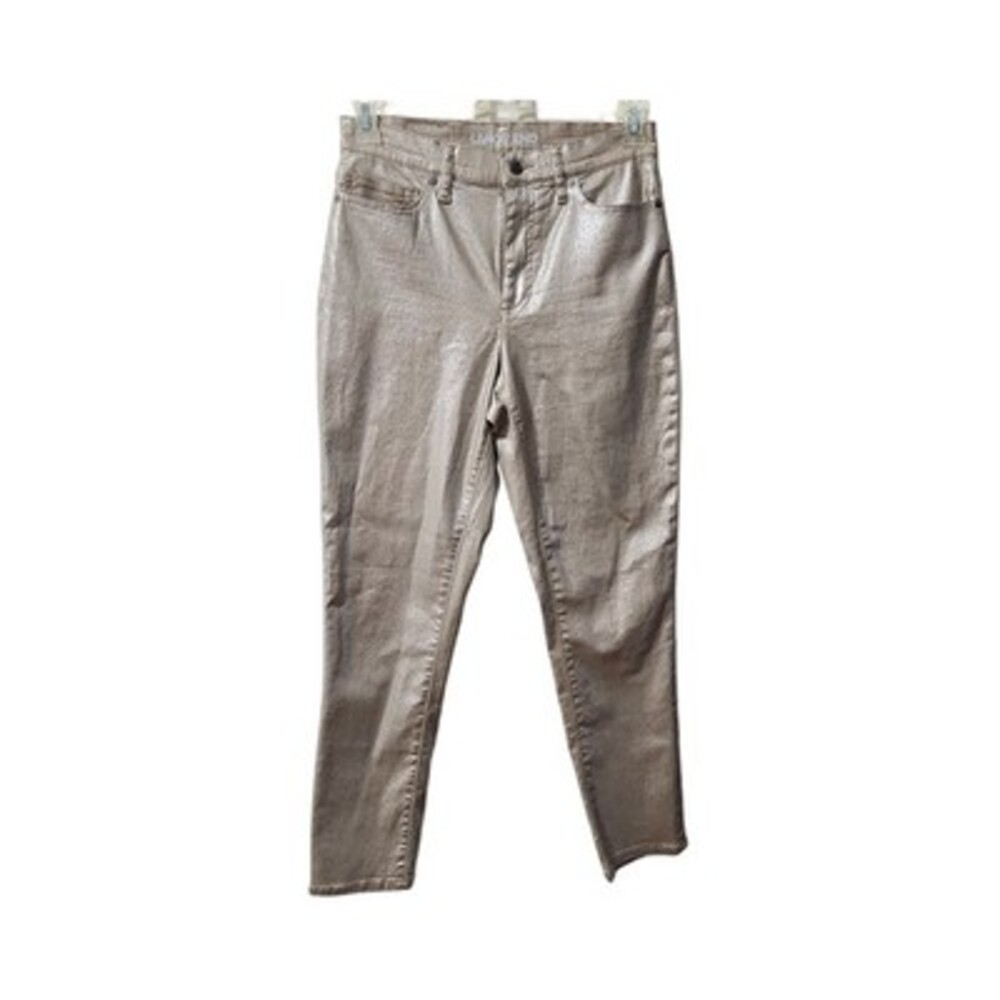 Lands' End High Rise Slim Ankle Jeans Women 8 Metallic Foil Shimmer Coated Denim